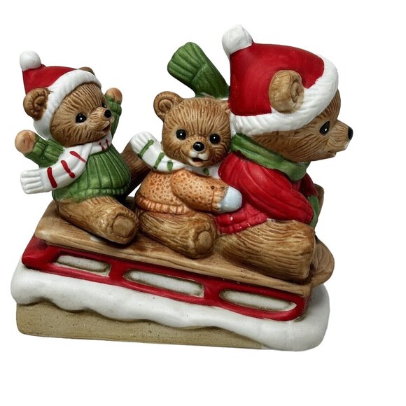 HOMCO Christmas Bears On Sleds #5306 Porcelain Figurine - Picture 1 of 8